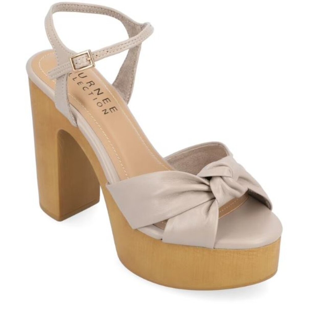 Journee Collection Womens Lorrica Faux Leather Heeled Sandals Taupe Size 7.5 NWB